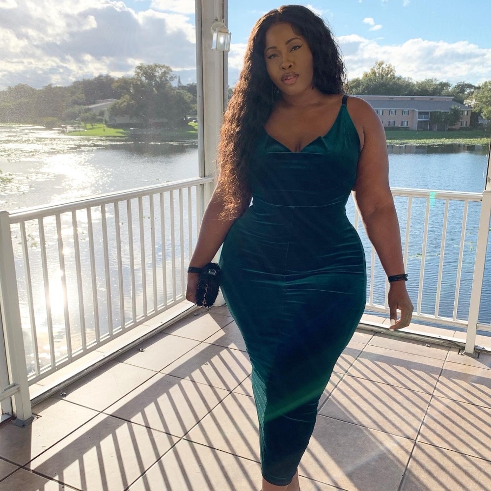 Green velour dress